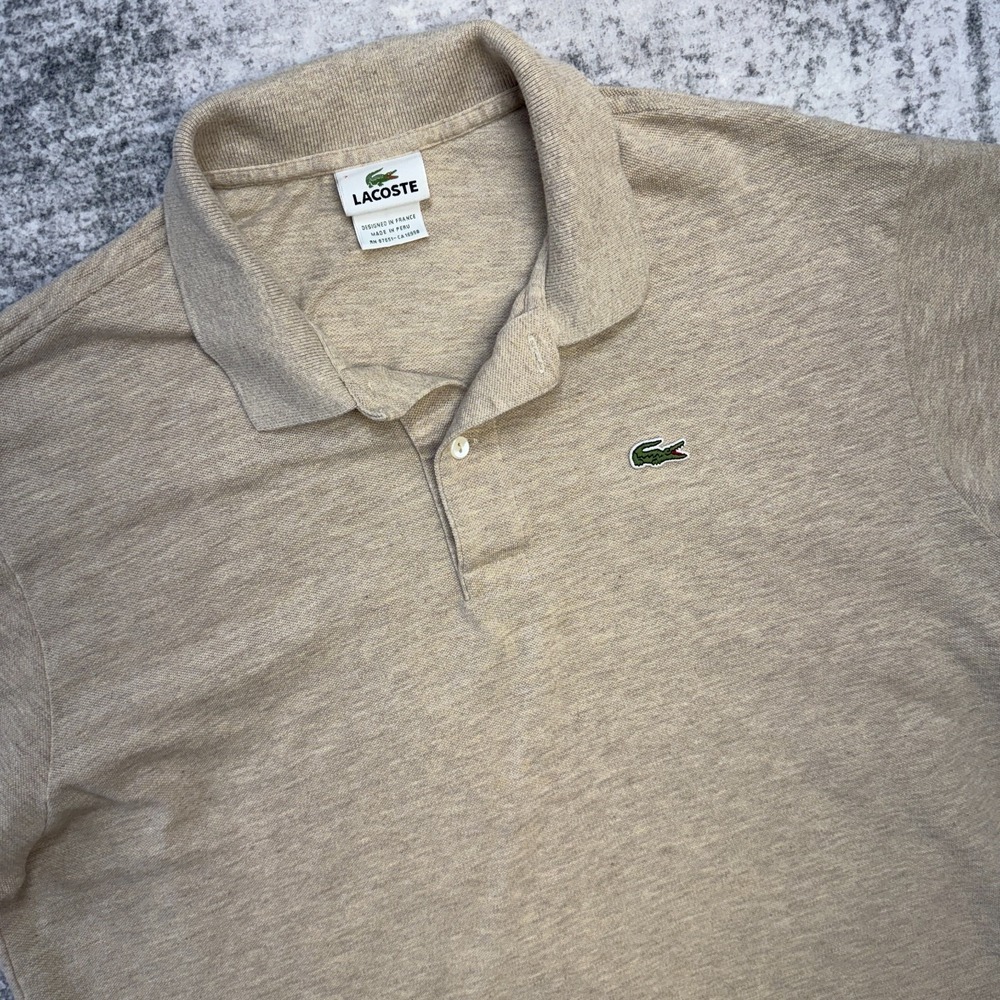 Lacoste Polo Shirt Mens 2XL 7 Beige Pique Knit Cotton Preppy Old Money Logo